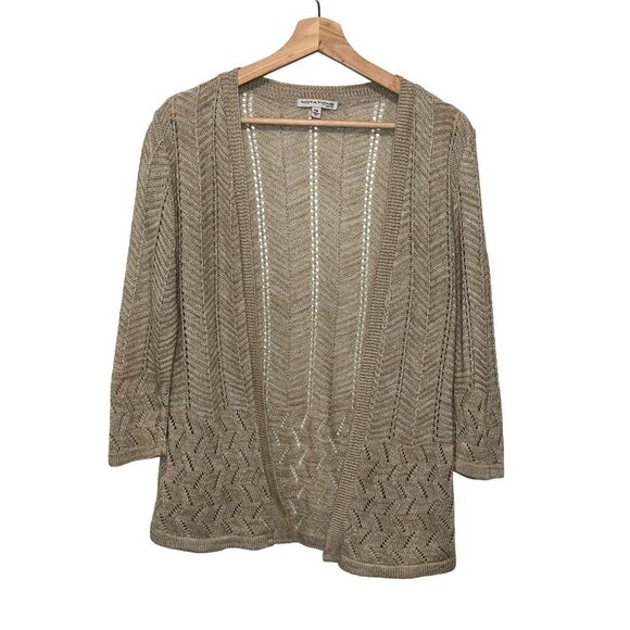 Notations Petite Womens Open Front Beige Knit Cardigan Sweater PM Made In USA - Picture 1 of 10